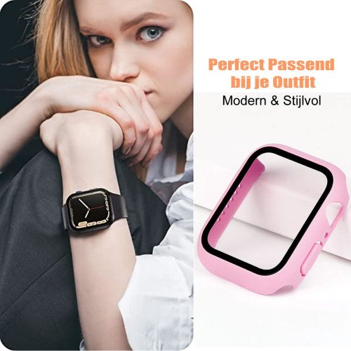 Screenprotector - Case - Hoesje - 9H Gehard Glas - Apple Watch 6, 5, 4 en SE 40 mm - Roze