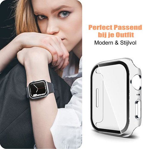 Apple Watch Screenprotector - Case - Hoesje - Apple Watch Series 7 - Apple Watch Series 8 - 41 mm - 9H Gehard Glas - Transparant