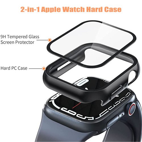 Apple Watch Screenprotector - Case - Hoesje - Apple Watch Series 7 - Apple Watch Series 8 - 45 mm - 9H Gehard Glas - Bordeau Rood Apple Watch Screenprotector - Case - Hoesje - Apple Watch Series 7 - Apple Watch Series 8 - 45 mm - 9H Gehard Glas - Bordeau Rood
