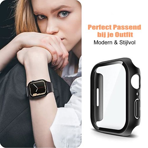 Apple Watch Screenprotector - Case - Hoesje - Apple Watch Series 7 - Apple Watch Series 8 - 41 mm - 9H Gehard Glas - Zwart Apple Watch Screenprotector - Case - Hoesje - Apple Watch Series 7 - Apple Watch Series 8 - 41 mm - 9H Gehard Glas - Zwart