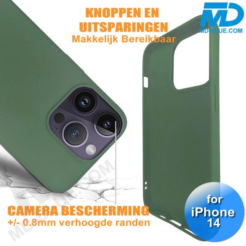 iPhone 14  Telefoon Hoesje - Siliconen - Achterkantje - Leger Groen