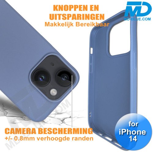iPhone 14  Telefoon Hoesje - Siliconen - Achterkantje - Metaal Blauw