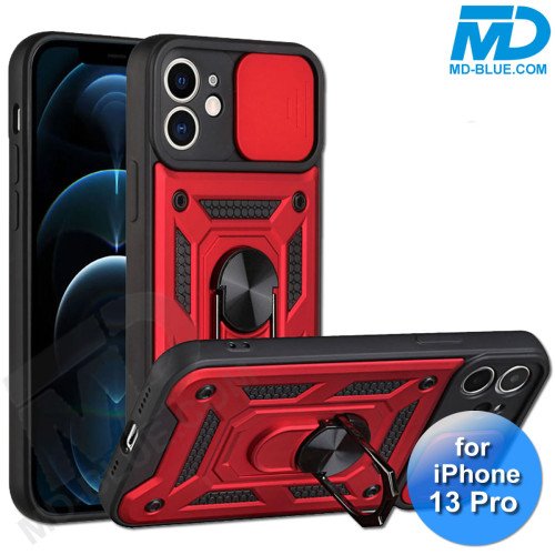 iPhone 13 Pro Telefoonhoesje - Armor Case - Lens Protector - Met Ring - Rood