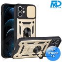 iPhone 14 Telefoonhoesje - Armor Case - Lens Protector - Met Ring - Goud