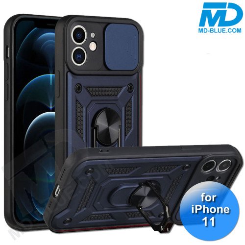 iPhone 11 Telefoonhoesje - Armor Case - Lens Protector - Met Ring - Donker Blauw