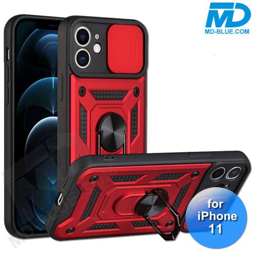 iPhone 11 Telefoonhoesje - Armor Case - Lens Protector - Met Ring - Rood