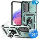 Samsung A52 Telefoonhoesje - Armoured Case - Lens Protector - Met Ring - Groen