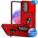Samsung A52 Telefoonhoesje - Armoured Case - Lens Protector - Met Ring - Rood
