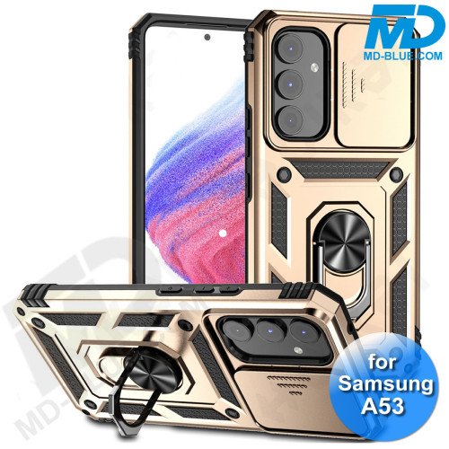 Samsung A53 Telefoonhoesje - Armoured Case - Lens Protector - Met Ring - Goud