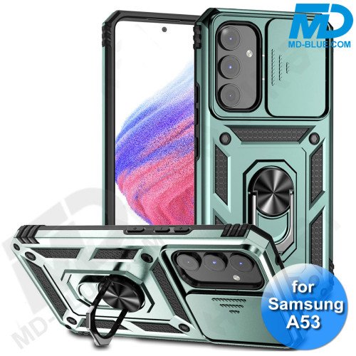 Samsung A53 Telefoonhoesje - Armoured Case - Lens Protector - Met Ring - Groen