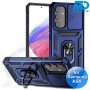 Samsung A54 Telefoonhoesje - Armoured Case - Lens Protector - Met Ring - Donker Blauw