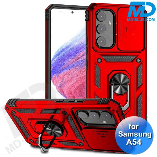 Samsung A54 Telefoonhoesje - Armoured Case - Lens Protector - Met Ring - Rood