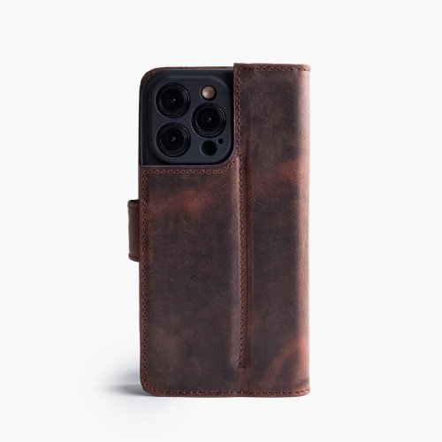 iPhone X / XS telefoonhoesje - Echt Leer - Book Case - Hoesje met Kaarthouder - Donkerbruin