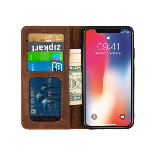 Samsung S20 Ultra telefoonhoesje - Echt Leer - Book Case - Hoesje met Kaarthouder - Lichtbruin