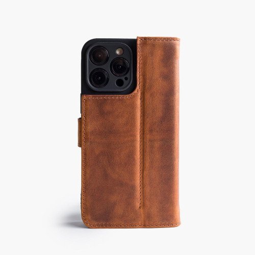 iPhone 11 Pro Max telefoonhoesje - Echt Leer - Book Case - Hoesje met Kaarthouder - Lichtbruin