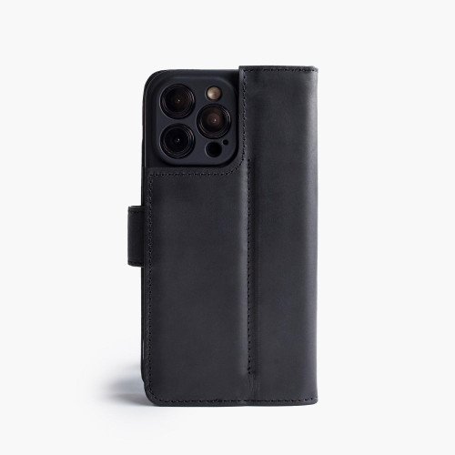 iPhone 12 Pro Max telefoonhoesje - Echt Leer - Book Case - Hoesje met Kaarthouder - Zwart