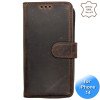 iPhone 13/14 telefoonhoesje - Echt Leer - Book Case - Hoesje met Kaarthouder - Donker Bruin