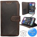 iPhone 13/14 telefoonhoesje - Echt Leer - Book Case - Hoesje met Kaarthouder - Donker Bruin