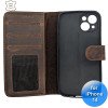 iPhone 13/14 telefoonhoesje - Echt Leer - Book Case - Hoesje met Kaarthouder - Donker Bruin