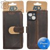 iPhone 13/14 telefoonhoesje - Echt Leer - Book Case - Hoesje met Kaarthouder - Donker Bruin