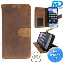 iPhone 13/14 telefoonhoesje - Echt Leer - Book Case - Hoesje met Kaarthouder - Licht Bruin