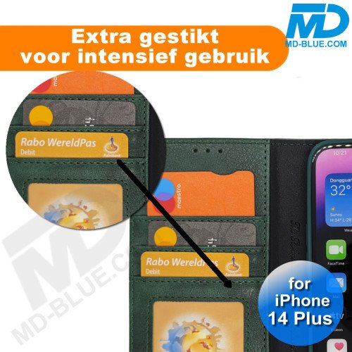 iPhone 14 Plus- Telefoonhoesje - Book Case - Donker Groen
