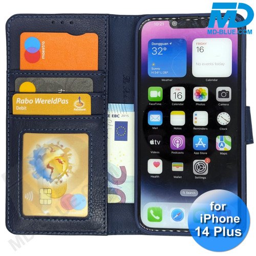 iPhone 14 Plus - Telefoonhoesje - Book Case - Donker Blauw