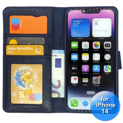 iPhone 14 - Telefoonhoesje - Book Case - Donker Blauw