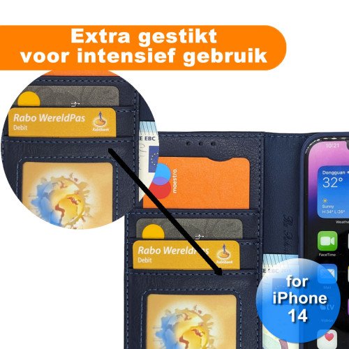 iPhone 14 - Telefoonhoesje - Book Case - Donker Blauw