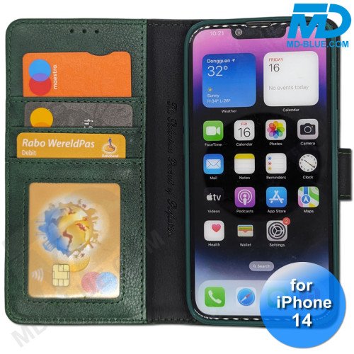 iPhone 14 - Telefoonhoesje - Book Case - Donker Groen