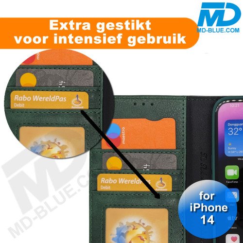 iPhone 14 - Telefoonhoesje - Book Case - Donker Groen
