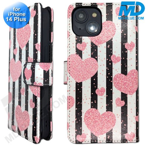 iPhone 14 Plus - Telefoonhoesje - Book Case - Hartjes iPhone 14 Plus - Telefoonhoesje - Book Case - Hartjes