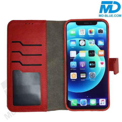 MDBlue - iPhone 12 - Telefoonhoesje - Bookcase Luxe - Rood