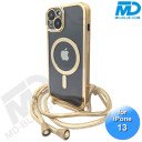 iPhone 13 Magsafe Hoesje - Transparant Siliconen - met lens bescherming en Koord  - Goud