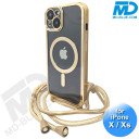 iPhone  X / Xs Magsafe Hoesje - Transparant Siliconen - met lens bescherming en Koord  - Goud
