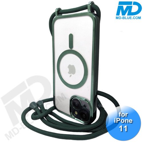 iPhone 11 Magsafe Hoesje - Transparant Siliconen - met lens bescherming en Koord  - Groen