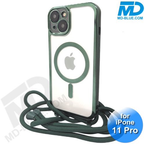 iPhone 11 Pro Magsafe Hoesje - Transparant Siliconen - met lens bescherming en Koord  - Groen