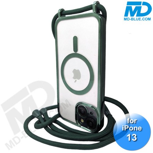 iPhone 13 Magsafe Hoesje - Transparant Siliconen - met lens bescherming en Koord  - Groen