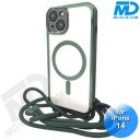 iPhone 14 Magsafe Hoesje - Transparant Siliconen - met lens bescherming en Koord  - Groen