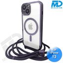 iPhone 13 Magsafe Hoesje - Transparant Siliconen - met lens bescherming en Koord  - Paars