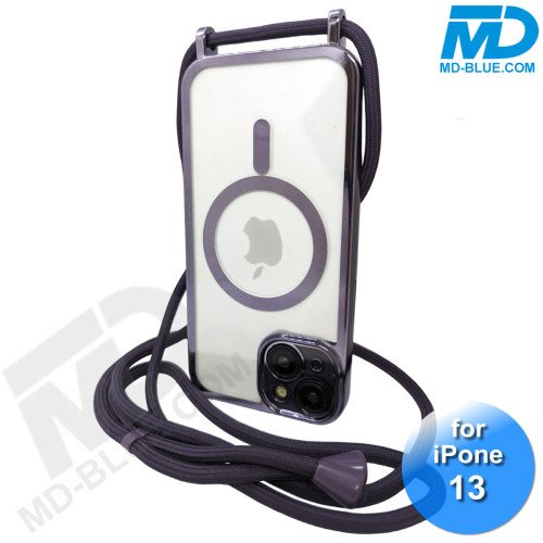 iPhone 13 Magsafe Hoesje - Transparant Siliconen - met lens bescherming en Koord  - Paars