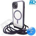 iPhone 14 Magsafe Hoesje - Transparant Siliconen - met lens bescherming en Koord  - Donker Paars