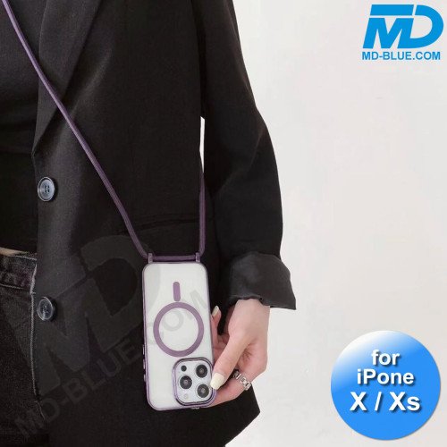 iPhone  X / Xs Magsafe Hoesje - Transparant Siliconen - met lens bescherming en Koord  - Donker Paars