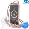 iPhone 11 Pro Magsafe Hoesje - Transparant Siliconen - met lens bescherming en Koord  - Rose Goud