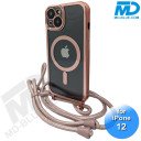 iPhone 12 Magsafe Hoesje - Transparant Siliconen - met lens bescherming en Koord  - Rosé Goud