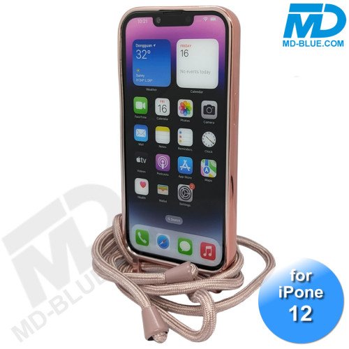 iPhone 12 Magsafe Hoesje - Transparant Siliconen - met lens bescherming en Koord  - Rosé Goud