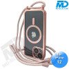 iPhone 12 Magsafe Hoesje - Transparant Siliconen - met lens bescherming en Koord  - Rosé Goud