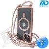 iPhone Xr Magsafe Hoesje - Transparant Siliconen - met lens bescherming en Koord  - Rose Goud