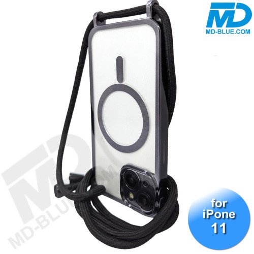 iPhone 11 Magsafe Hoesje - Transparant Siliconen - met lens bescherming en Koord  - Zwart