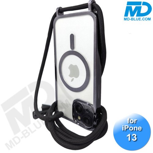 iPhone 13 Magsafe Hoesje - Transparant Siliconen - met lens bescherming en Koord  - Zwart